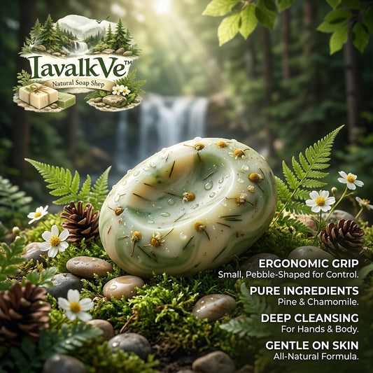 IavalkVe™ Natural Pine & Chamomile Soap Bar – Ergonomic Pebble-Shaped Handmade Soap for Deep Cleansing & Gentle Skin Care, Soothing Aromatherapy Body & Hand Wash