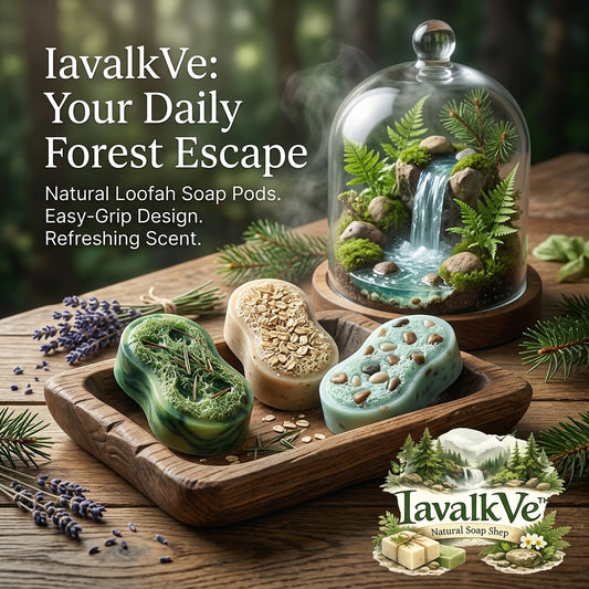IavalkVe™ Natural Loofah Soap Pods (3-Pack) - Exfoliating Body Scrub & Massage Soap Bars, Organic Herbal Soap Set with Oatmeal, Pine, & Mineral Elements, Easy-Grip Daily Forest Escape Spa Bath Gift for Men & Women