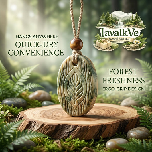 IavalkVe™ Natural Soap on a Rope - Forest Fresh Body & Bath Bar | Ergonomic Grip Carved Soap with Rustic Hanging Cord & Wooden Bead | Quick-Dry, Deeply Moisturizing Organic Soap for Shower, Travel & Camping