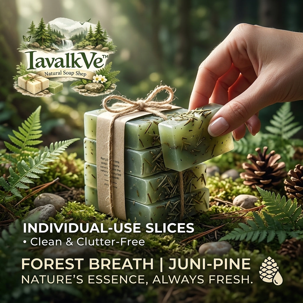 IavalkVe™ Natural Soap Slices - Forest Breath Juni-Pine Handmade Bar Soap | Individual-Use Guest Soap for Travel, Camping & Home | Eco-Friendly Clean & Clutter-Free Botanical Soap Bars