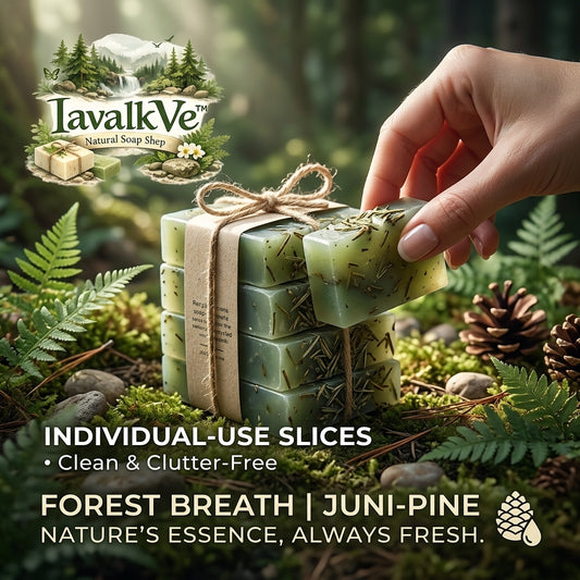 IavalkVe™ Natural Soap Slices - Forest Breath Juni-Pine Handmade Bar Soap | Individual-Use Guest Soap for Travel, Camping & Home | Eco-Friendly Clean & Clutter-Free Botanical Soap Bars